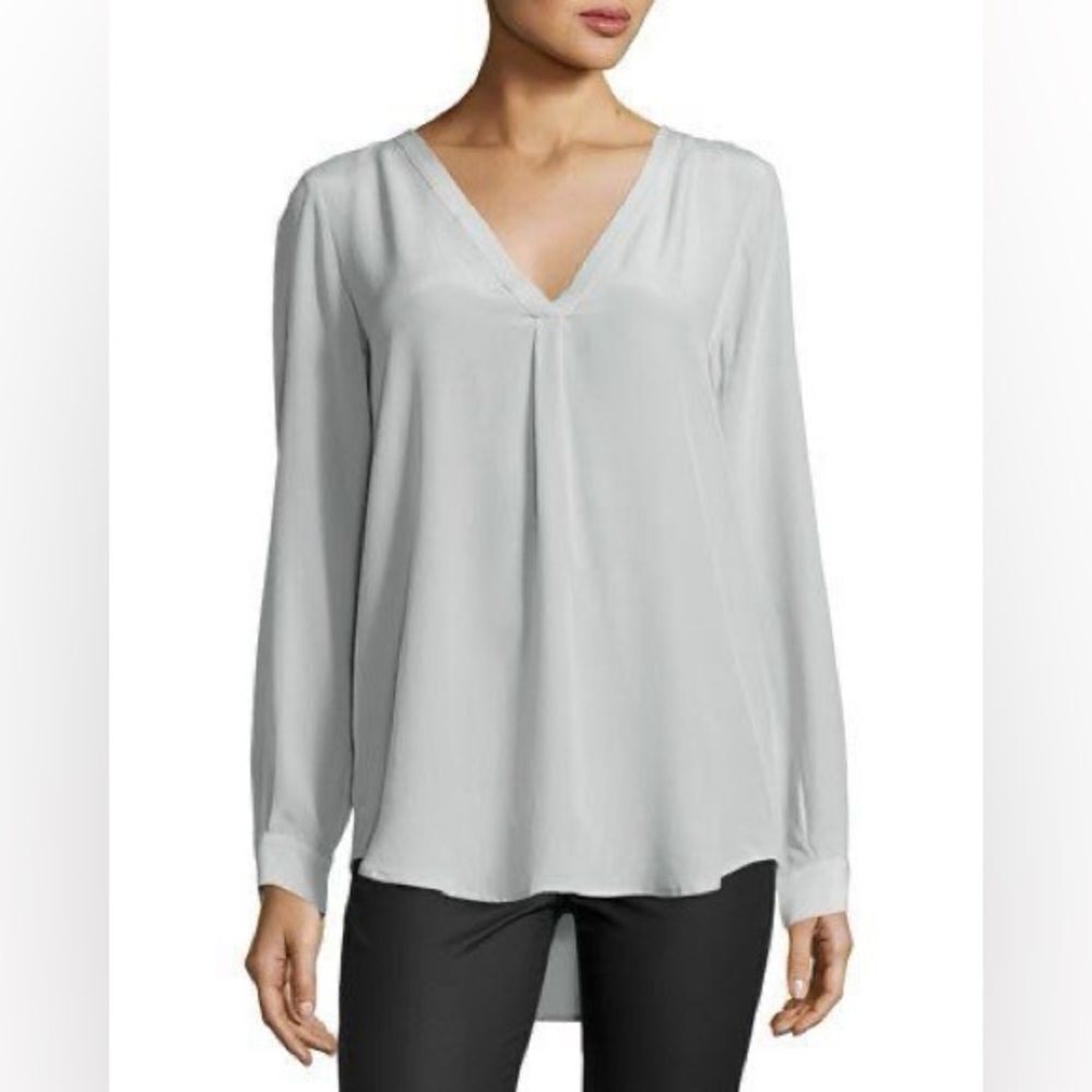 Joie Daryn 100% Silk Light Silvery Grey Gray Popover Tunic Blouse Top Small